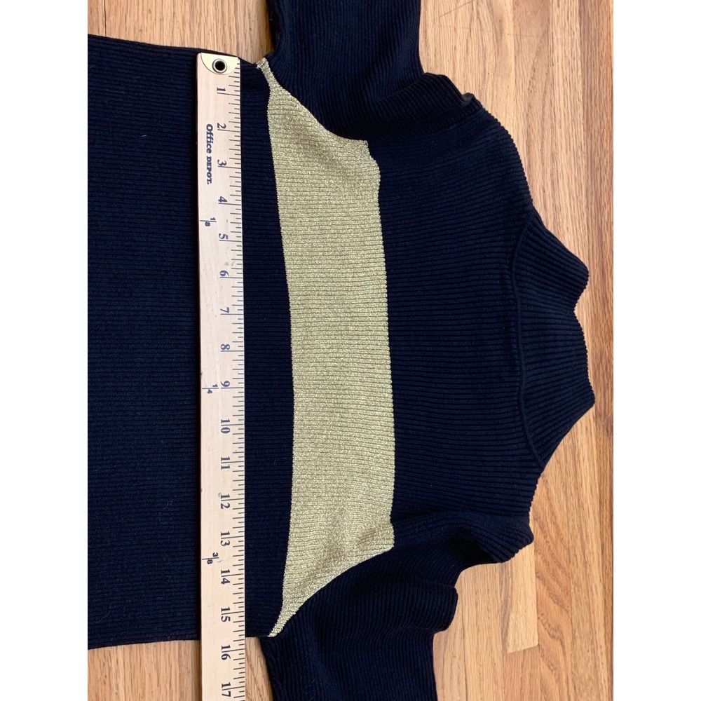 Lauren Ralph Lauren Women's Mock Neck Sweater Black Gold Stripe Button L - Picture 5 of 8